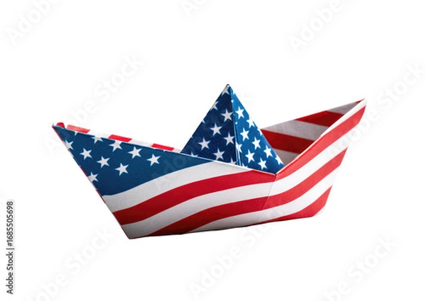Fototapeta A paper boat crafted from the American flag
