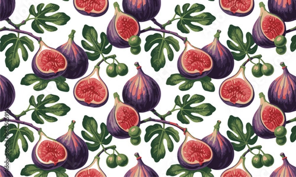 Obraz Fig Fruit Pattern Vector Illustration for Food, Health, and Nature Themes