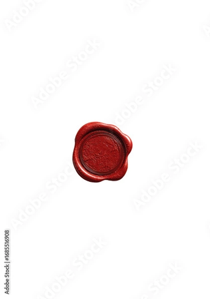Fototapeta Close-up of a circular, red wax seal.  The seal is smooth and shows a slightly textured surface.  A reddish-brown border surrounds the seal, which is set against a deep black background