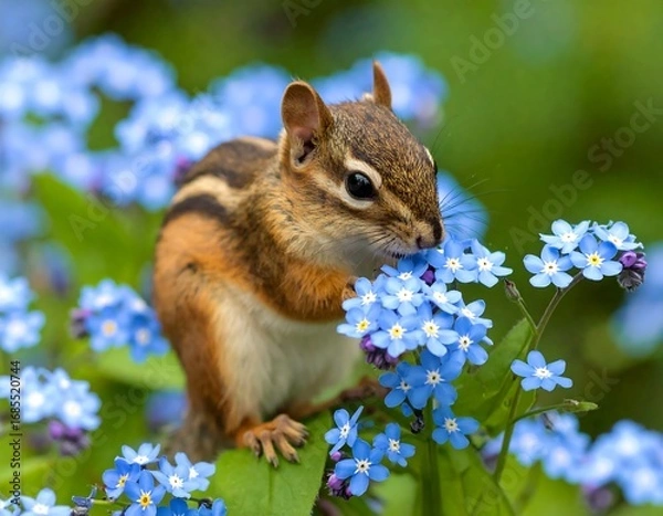 Obraz Chipmunk feasting on forget-me-nots