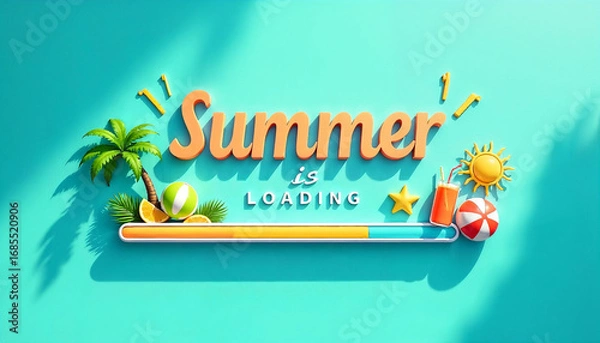 Fototapeta A playful and vibrant summer-themed illustration with the phrase “Summer is Loading”
