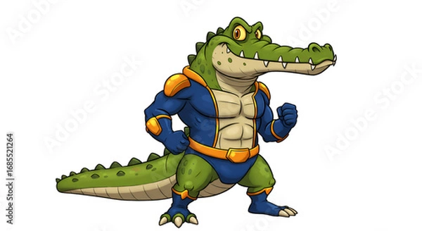 Obraz Superhero Alligator: A brave alligator, drawn in a dynamic, action-ready pose, embodying strength and courage with vibrant colors and striking details.