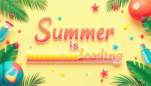 Fototapeta A playful and vibrant summer-themed illustration with the phrase “Summer is Loading”