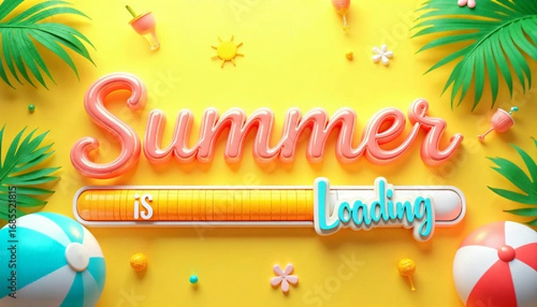Fototapeta A playful and vibrant summer-themed illustration with the phrase “Summer is Loading”