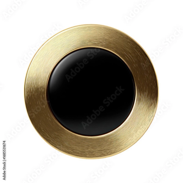Fototapeta Golden, metallic circle with a black center.  A circular, gold-toned metal frame encircles a smooth, dark black center circle.  The gold has a brushed, slightly reflective surface
