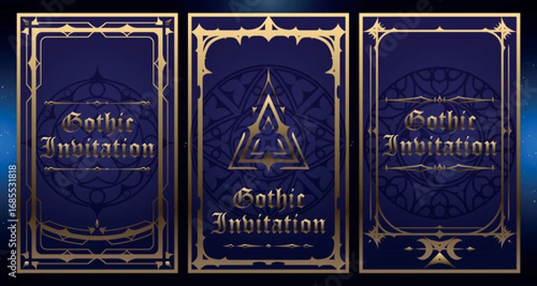 Fototapeta Gothic style invitation with ancient vintage elements. Sacred geometry border and frame. Vector illustration. EPS 10	