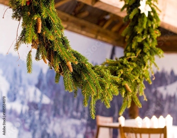 Obraz Christmas wreath hanging in a rustic setting