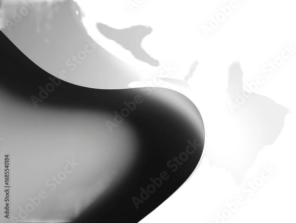 Fototapeta A grayscale, stylized map depiction of a region, possibly coastal.  Curved landforms and seascape are highlighted in grayscale, with a distinct border