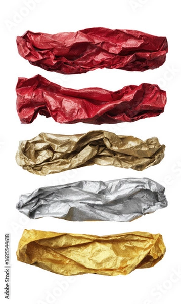Fototapeta Crumpled sheets of colored material arranged vertically