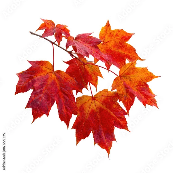 Fototapeta Vibrant autumn leaves cluster against a black background. 