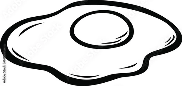 Fototapeta Black and white illustration of a fried egg with smooth lines. Vector illustration