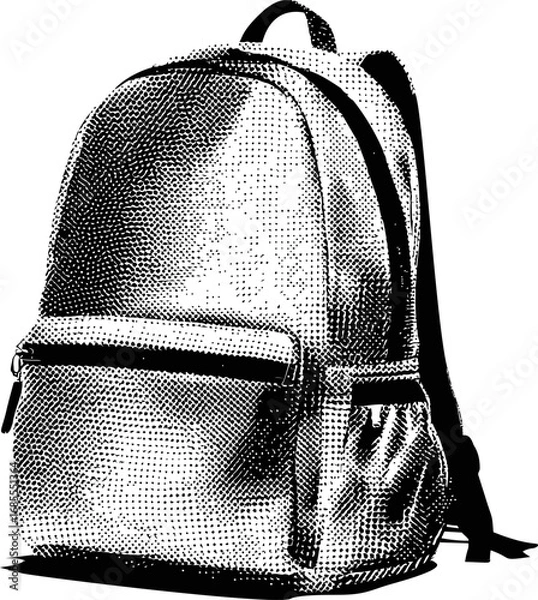 Fototapeta Black and white halftone illustration of a backpack, pop art style design. Vector illustration