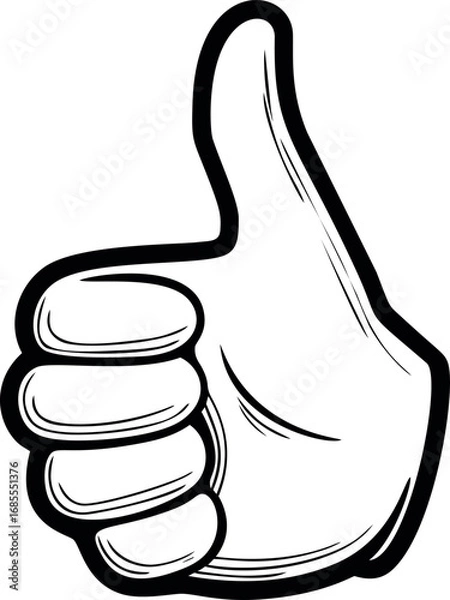 Fototapeta Black and white illustration of a thumbs up hand gesture, minimalistic sketch art. Vector illustration