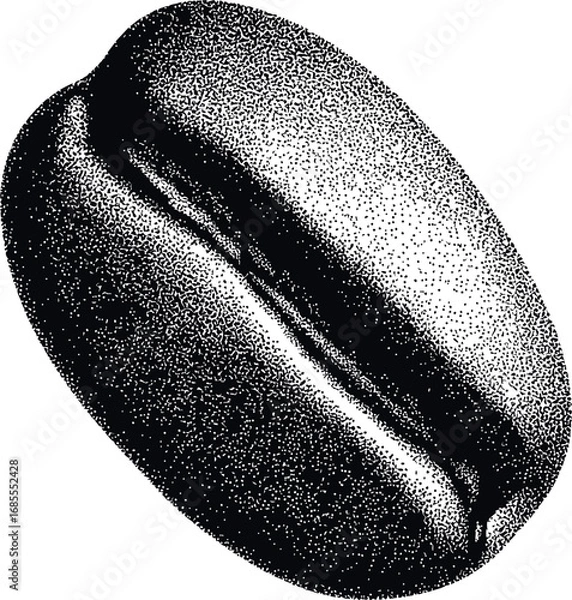 Fototapeta Detailed black and white illustration of a single coffee bean in dot style. Vector illustration