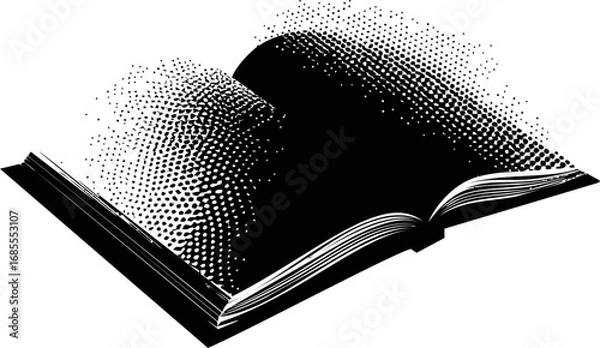 Fototapeta Open book with halftone effect creating a retro artistic impression. Vector illustration