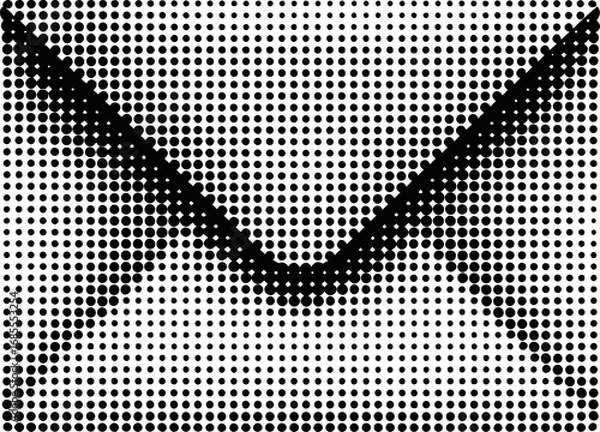 Fototapeta Monochrome halftone envelope design with black dots pattern. Vector illustration