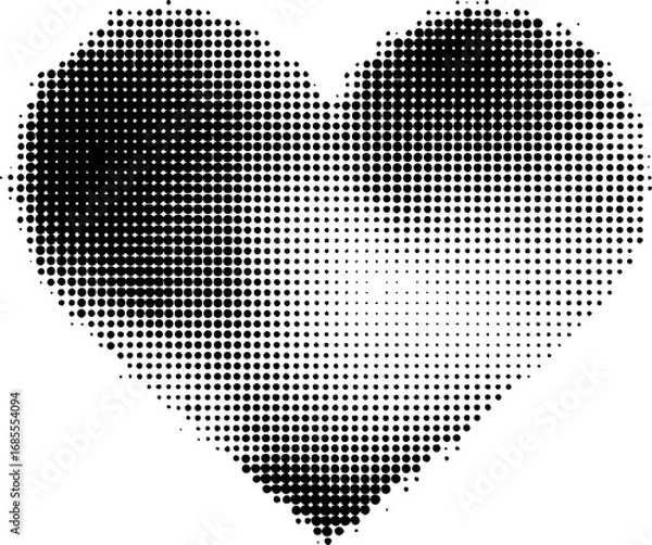 Fototapeta Black and white halftone heart pattern creating a gradient effect. Vector illustration