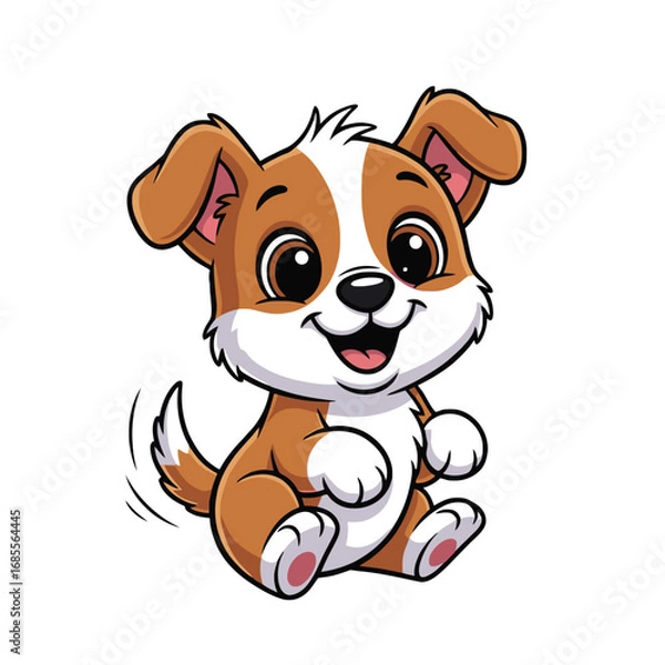 Obraz Adorable Animated Puppy Illustration Smiling Joyfully on White Background. Vector