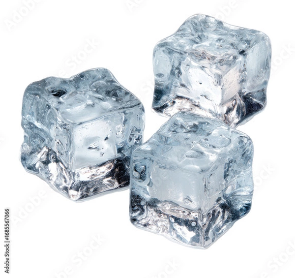 Fototapeta Three ice cubes, clear and frosty, stacked slightly off-center