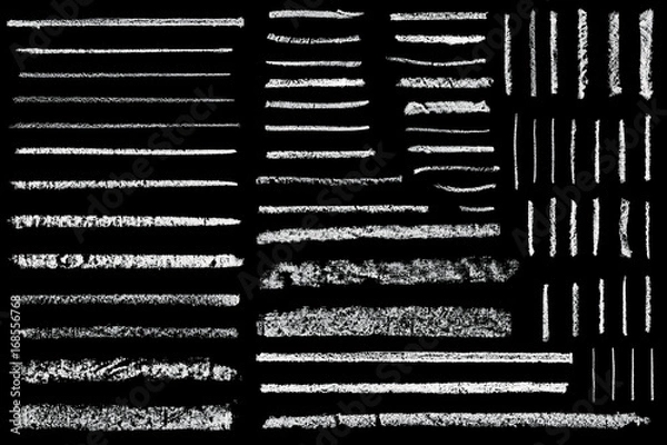 Fototapeta set of hand drawn chalk lines isolated on black background