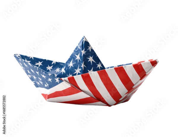 Fototapeta A paper boat crafted in the design of the American flag.  