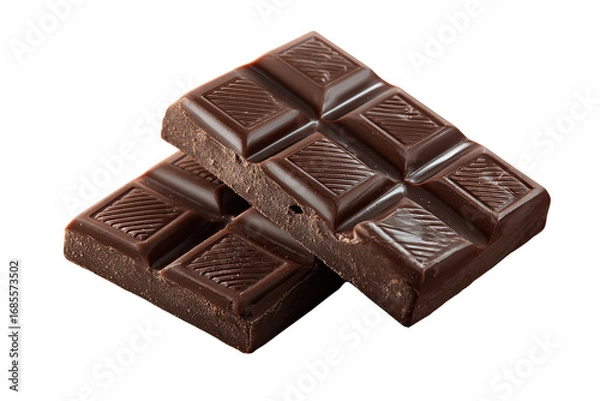 Fototapeta Two dark chocolate bars stacked, showing a broken edge