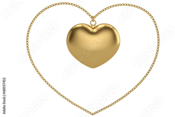 Fototapeta Gold chain with heart on white background.3D illustration.