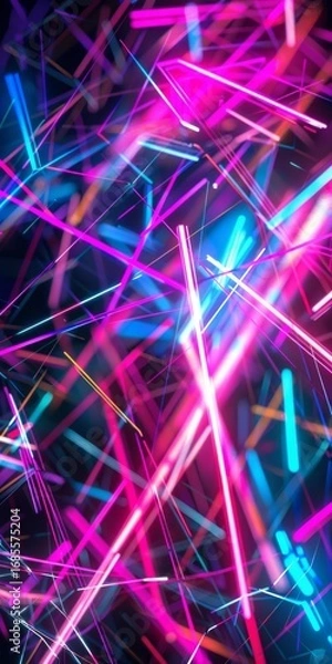 Fototapeta Abstract futuristic background with vibrant pink and blue glowing neon light trails, evoking a chaotic cityscape at night