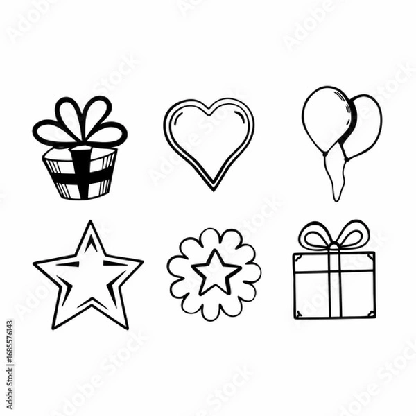 Obraz Gift, heart, balloon and star icons for celebration and decoration