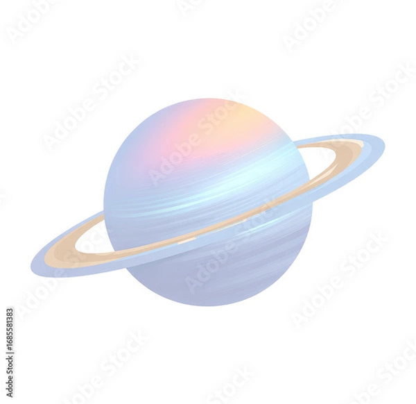 Fototapeta Pastel-colored, stylized planet with a ring.  A light lavender/periwinkle sphere depicts a planet.  