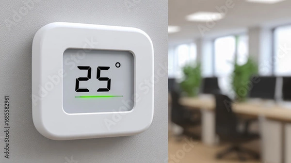 Fototapeta Smart thermostat enhances office temperature control promoting sustainable efficiency and connectivity with advanced technology