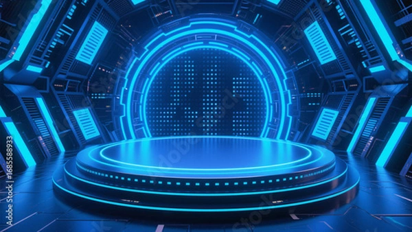 Fototapeta An abstract blue background e-commerce exhibition stand