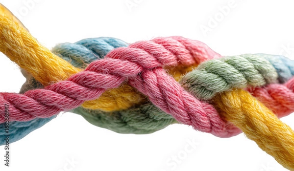 Fototapeta Close-up of colorful ropes intertwined in a knot