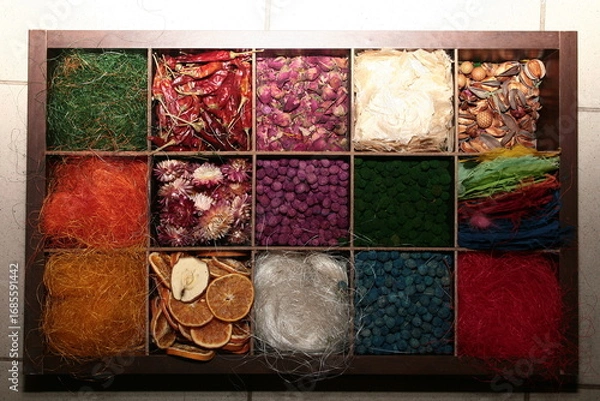 Fototapeta decorative aromatic additives in soap in a wooden box