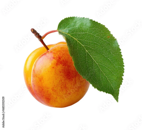 Fototapeta Close-up of a ripe apricot with a leaf