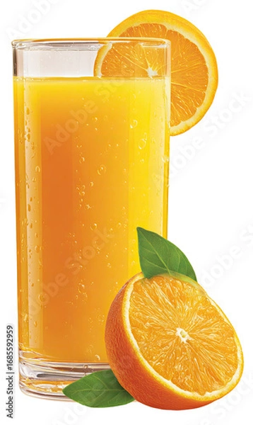 Obraz Tall glass of vibrant orange juice with fresh orange slices