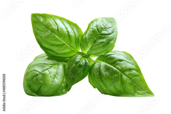 Fototapeta Close-up of fresh basil leaves.  Bright green, vibrant leaves arranged in a cluster.  Natural, healthy, and appetizing