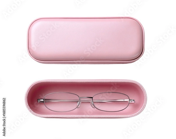 Fototapeta Pink eyeglasses case, open, showing glasses inside