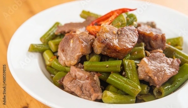 Fototapeta Lamb and Green Bean Stir Fry