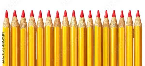 Fototapeta Row of sharpened yellow pencils with red tips