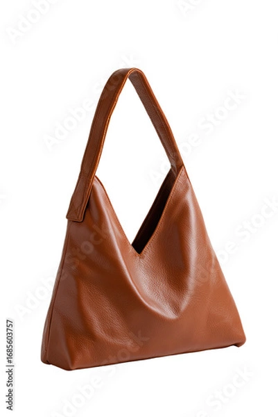 Fototapeta Light brown, triangular tote bag with a v-shaped bottom.  Simple design, two top handles