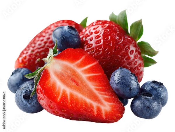 Fototapeta Fresh strawberries and blueberries, close-up (2)