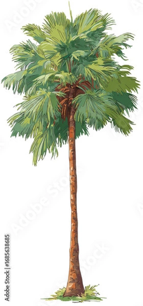 Fototapeta Illustration of a palm tree with vibrant green fronds and a sturdy brown trunk