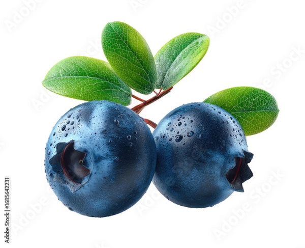 Fototapeta Close-up of two blueberries with leaves (1)