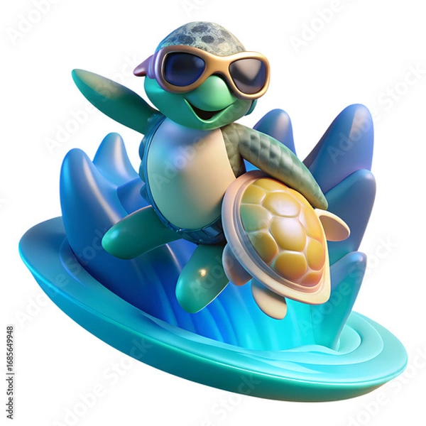 Obraz Cool Turtle Surfer Dude Riding a Wave