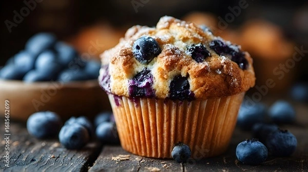 Fototapeta delicious blueberry muffin on the table