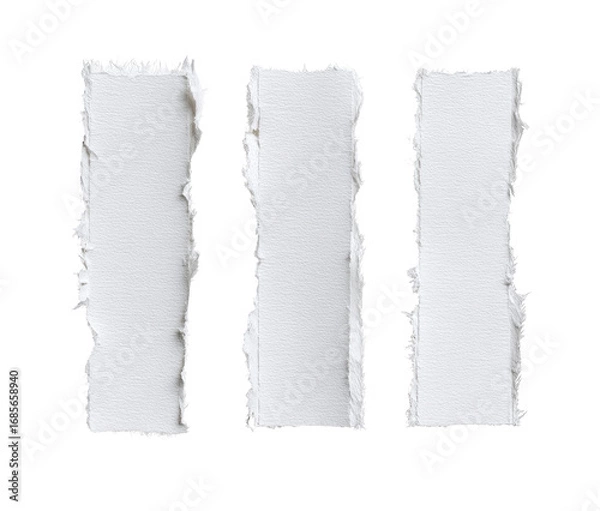 Fototapeta Three rectangular white paper strips, torn, with frayed edges