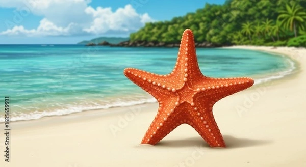 Fototapeta Orange starfish on beach