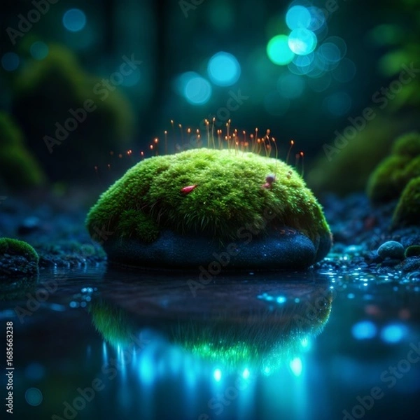 Fototapeta Bioluminescent Moss by Water