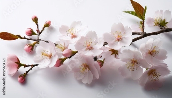 Fototapeta tranquil cherry blossom branch on white background evoking sense of korean spring